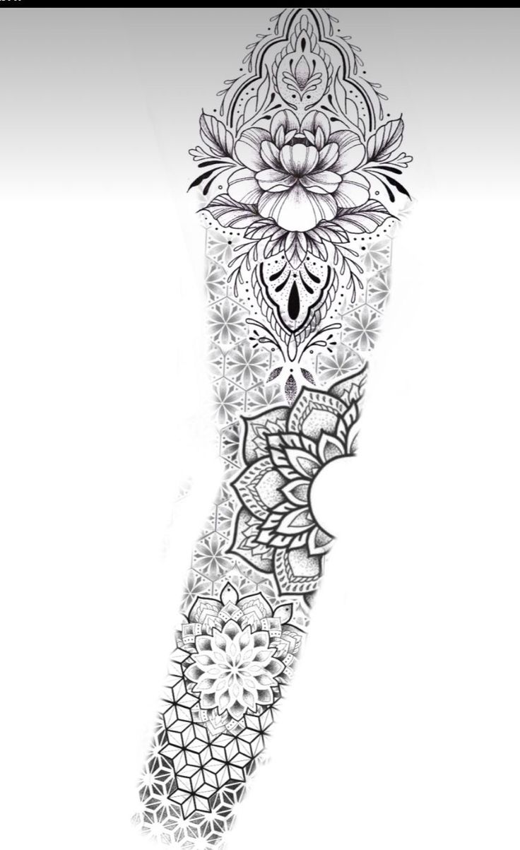 a black and white tattoo design with flowers on it