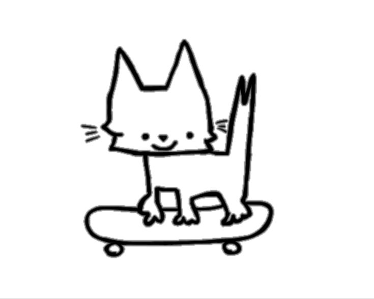 a black and white drawing of a cat on a skateboard with its paws up