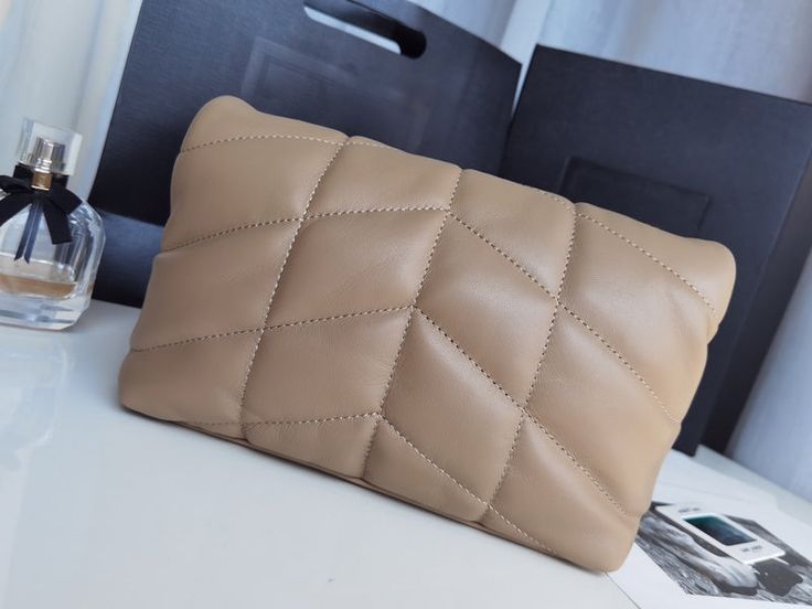 Size: 23cm*15.5cm*5.8cm It comes with Dust box, Care manual, Tag, and Paper bag. Designer Beige Envelope Bag, Designer Beige Clutch Box Bag, Designer Beige Rectangular Pouch, Modern Beige Clutch For Shopping, Modern Rectangular Shopping Pouch, Beige Rectangular Clutch For Shopping, Beige Rectangular Shopping Pouch, Luxury Beige Square Clutch, Modern Rectangular Pouch For Office