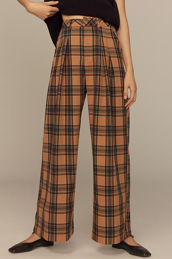 Avery is It. Our fan-fave trousers feature a fluid silhouette, double pleats, and a flattering high rise. | The Avery Elastic-Back Trousers by Maeve Pants, Women's, Size: Medium, Polyester/Elastane at Anthropologie Wide Leg Pants With Accordion Pleats, Chic Pleated Waist Pants For Fall, Wide-leg Pants With Accordion Pleats For Work, Accordion Pleats Wide-leg Work Pants, Fall High Waist Pleated Bottoms, Fall Pleated Straight Pants, Pleated Wide Leg Pants For Fall, Chic Accordion Pleated Wide-leg Bottoms, Chic Pleated Pants For Fall