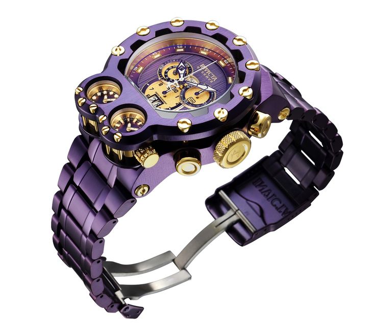 This incredible Invicta watch from the Reserve collection offers an exact Quartz movement, with an incredible gold, purple case. The face displays a , metal dial protected by our proprietary Flame Fusion Crystal. The design is completed by a purple, stainless steel band. This timepiece can resist water for up to 200 m. The exceptional taste and distinguished palette of the connoisseur will discover timeless pleasure within the Invicta Reserve collection. Specially developed for those in the know Mens Invicta Watches, Purple Cases, Best Watches For Men, Invicta Watches, Fashion Statements, Purple Band, Men's Watches, Gold Case, Stainless Steel Band