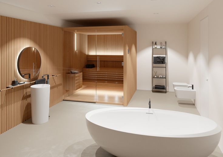 a large white bath tub sitting inside of a bathroom