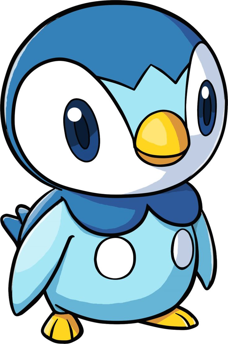 a cartoon penguin with blue and white feathers, standing in front of a white background