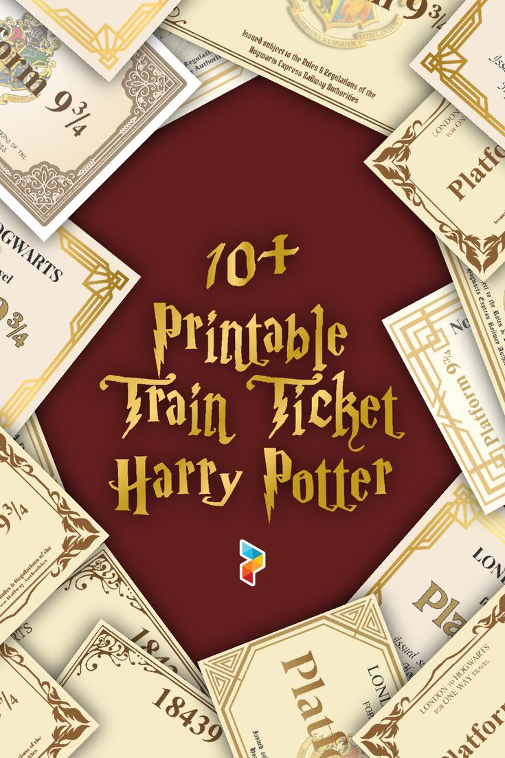 harry potter's train ticket is surrounded by hogwarts and gold foil lettering