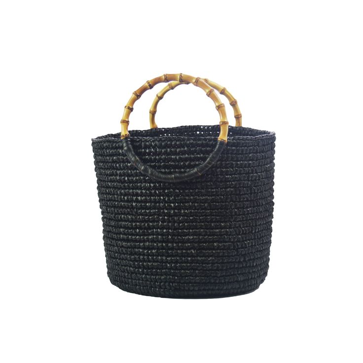 Medium Tote Woven Straw Solid with Bamboo Handle 100% Toquilla straw with Bamboo handle. This material is known for it's quality and beauty. Each bag is entirely hand made, since the straw dye to the weaving of the bag and strap. This chic and comfy bag is designed to carry all your essentials, while exuding quality and beauty. Perfectly designed for both fashion and function, this tote effortlessly combines rustic charm with sophisticated elegance. Elevate your wardrobe with this exclusive bag. Black Straw Bag With Bamboo Handle, Straw Bag With Woven Leather And Round Handle, Rectangular Black Straw Bag With Woven Leather, Black Rectangular Straw Bag With Woven Leather, Black Straw Bag With Woven Leather For Daily Use, Black Woven Leather Straw Bag For Daily Use, Black Crochet Bag With Woven Leather For Vacation, Casual Black Bag With Bamboo Handle, Black Rectangular Straw Bag With Bamboo Handle