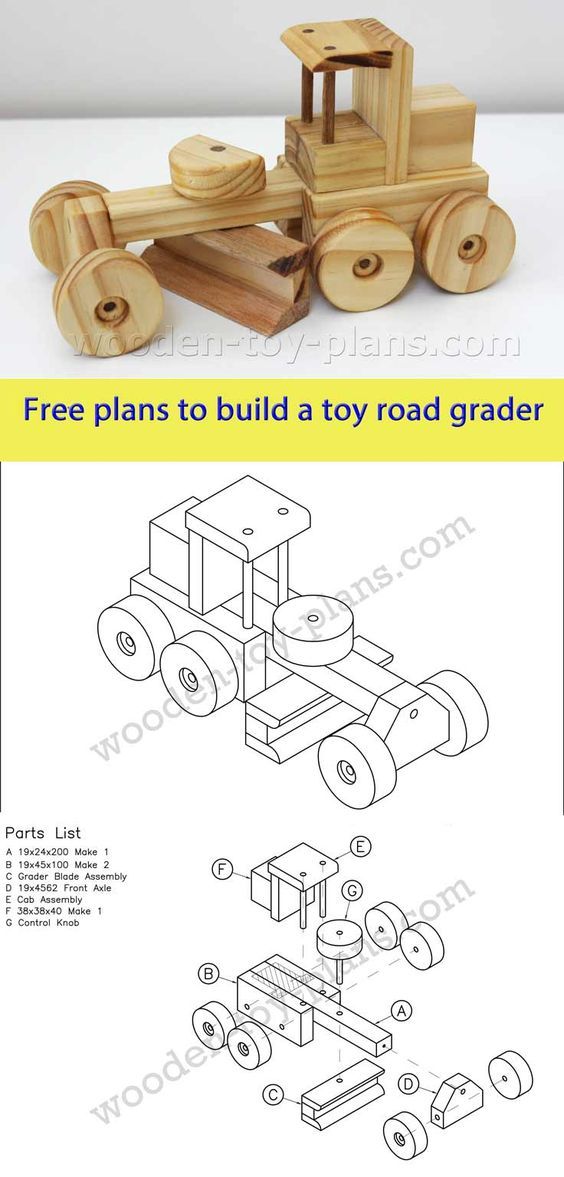 the wooden toy truck is shown with instructions to make it look like it's being built