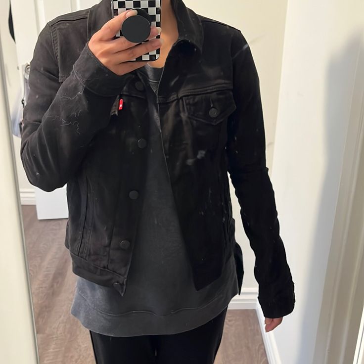 Women’s Black Levi’s Jean Jacket. Bought A Few Years Ago Brand New & Wore Twice. To Small On Me Now Fitted Black Outerwear For Everyday Use, Black Denim Jacket With Long Sleeves, Black Denim Jacket With Long Sleeves For Everyday, Fitted Washed Black Long Sleeve Outerwear, Black Long Sleeve Denim Jacket For Everyday, Levi's Black Cotton Outerwear, Levi's Casual Black Denim Jacket, Casual Fitted Washed Black Outerwear, Levi's Black Long Sleeve Outerwear