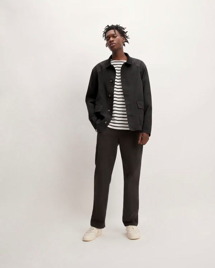 The Canvas Barn Jacket Black – Everlane Cotton Utility Jacket With Corduroy Collar For Streetwear, Spring Utility Jacket With Corduroy Collar For Work, Fall Utility Blazer With Patch Pockets, Utility Blazer With Patch Pockets For Fall, Utility Blazer With Flap Pockets For Work, Casual Workwear Outerwear With Corduroy Collar, Casual Outerwear With Corduroy Collar For Work, Workwear Shacket With Lapel Collar And Multiple Pockets, Workwear Shacket With Multiple Pockets And Lapel Collar