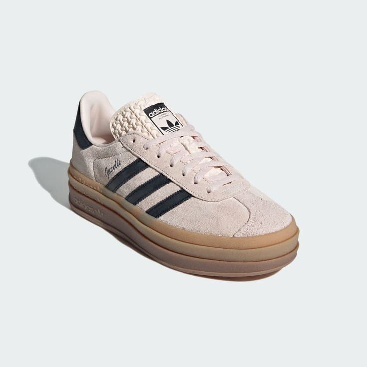 adidas Gazelle Bold Shoes - Pink | Women's Lifestyle | adidas US Adidas Cream Sneakers With Contrast Sole, Adidas Beige Leather Sneakers, Gazelle Bold Shoes, Black Gazelles, Adidas Gazelle Bold, Gazelle Shoes, Gazelle Bold, Diy Sandals, Muted Palette