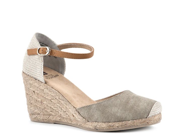 White Mountain Mamba Espadrille Wedge Sandal | DSW Adjustable Casual Espadrille Wedge Sandals, Adjustable Casual Wedge Sandals, Casual Adjustable Espadrille Wedge Sandals, Canvas Sandals With Round Toe For Summer, Summer Canvas Sandals With Round Toe, Summer Canvas Sandals For Beach, Casual Wedge Heels For Beach Season, Closed Toe Canvas Sandals For Beach, Canvas Open Toe Wedge Sandals For Spring