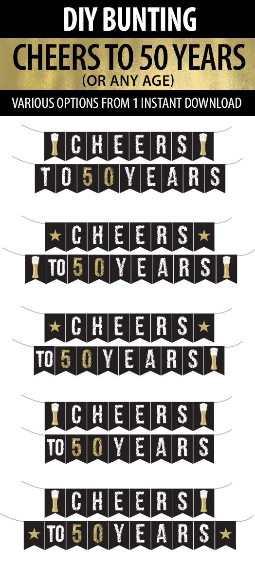 cheers to 50 years banner with black and gold lettering