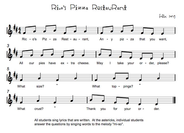 a sheet music page with words and notes for pizza rote rote rote