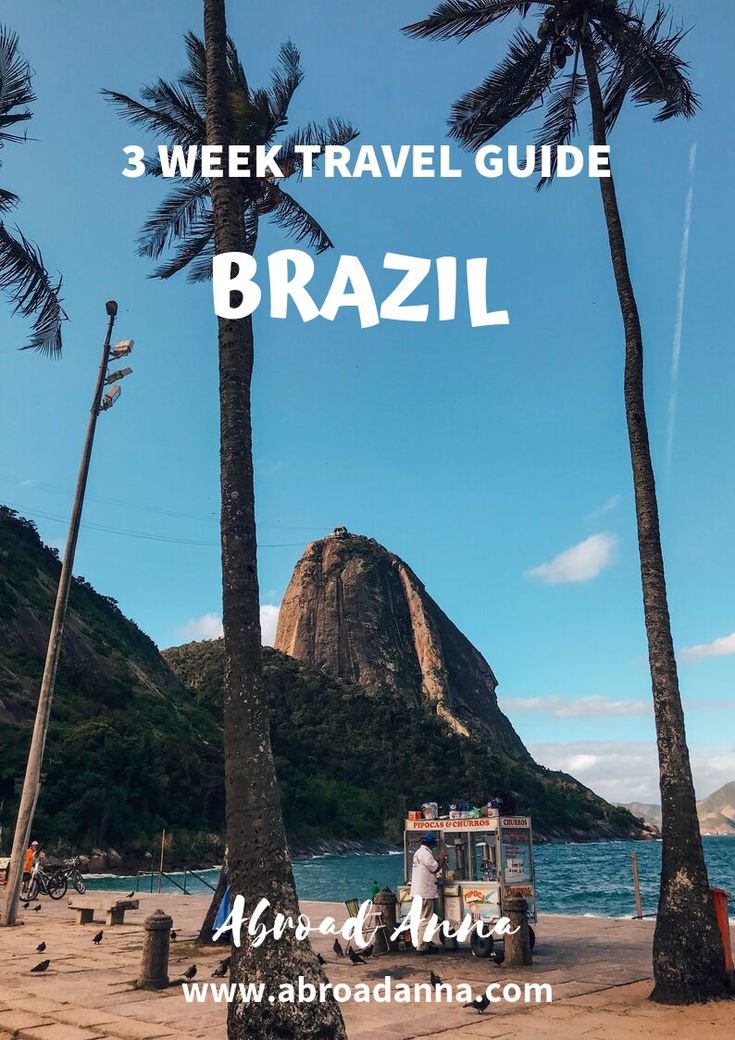 a beach with palm trees and the words 3 week travel guide brazil