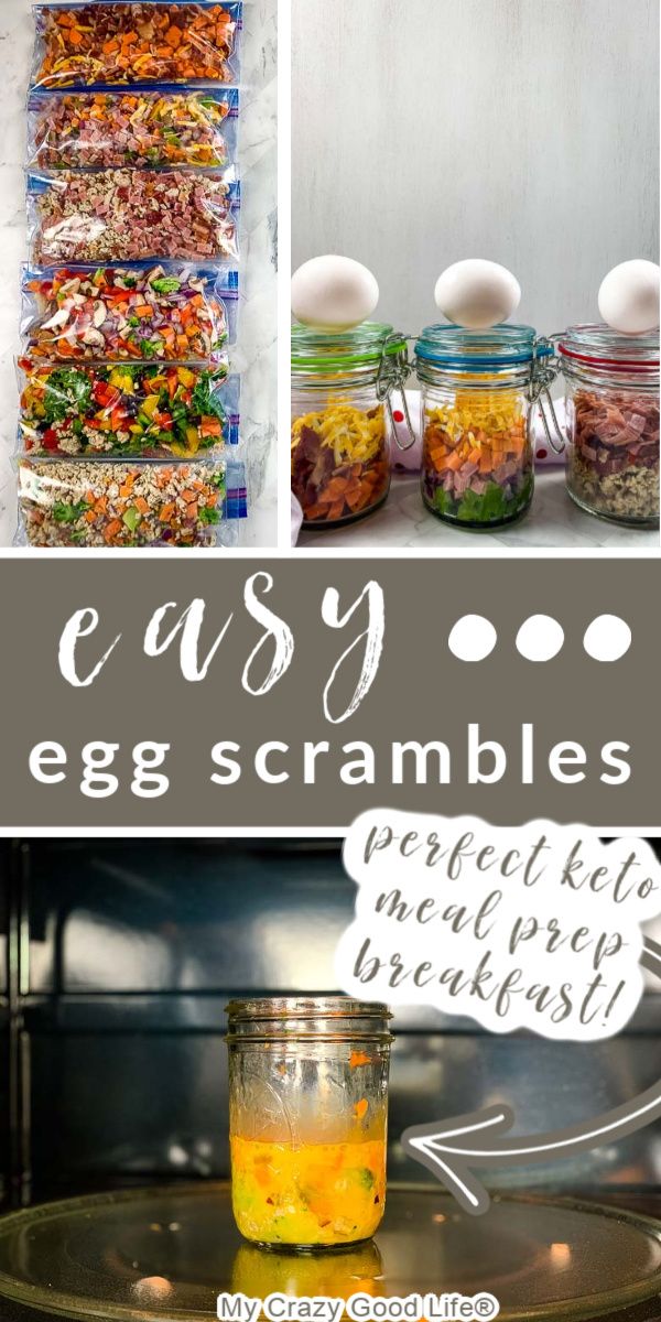 easy egg scrambles in mason jars with text overlay