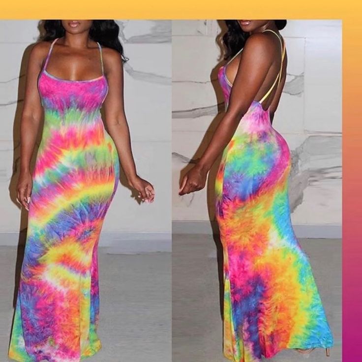 One Fashion Tye Dye Dress Size: (Small-Medium ) (Medium-Large) The Dress Does Stretch Material Polyester Multicolor Midi Sundress For Party, Summer Multicolor Backless Maxi Dress, Multicolor Backless Maxi Dress For Summer, Multicolor Backless Summer Maxi Dress, Backless Multicolor Summer Maxi Dress, Multicolor Backless Spring Dress, Fitted Multicolor Maxi Dress For Summer, Fitted Multicolor Midi Sundress, Colorful Fitted Summer Dress