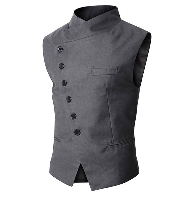 Black Gray Stand Collar Asymmetric Buttons Goth Vest Waistcoat Business Casual Jacket, Business Vest, Mens Vest Fashion, Formal Vest, Business Jacket, Slim Vest, Mens Suit Vest, Collar Vest, Dress Suits For Men