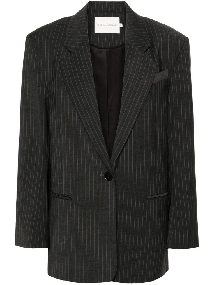 charcoal grey wool blend pinstripe pattern tailored design notched lapels front button fastening shoulder pads long sleeves buttoned cuffs logo-debossed buttons American rear vent straight hem chest welt pocket two front jetted pockets full lining Pinstripe Pattern, Yoko London, City Dress, Tailored Design, Camilla And Marc, Van Cleef Arpels, Summer Beach Wear, Dolce & Gabbana, Lady Dior