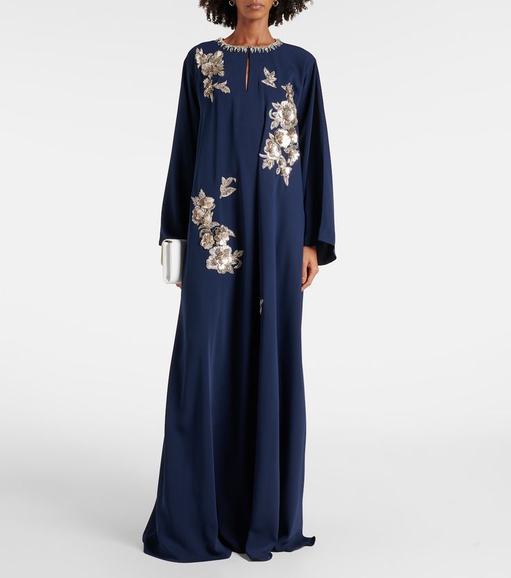 Embellished kaftan in blue - Carolina Herrera | Mytheresa Kaftan Design, Color Name, Hat Shop, Carolina Herrera, Color Names, Designing Women, Clothing And Shoes, Christian Louboutin, Color Design