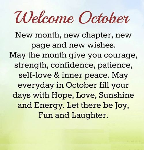 a green and white sign that says, welcome october new month, new charter, page and new wishes may the month give you