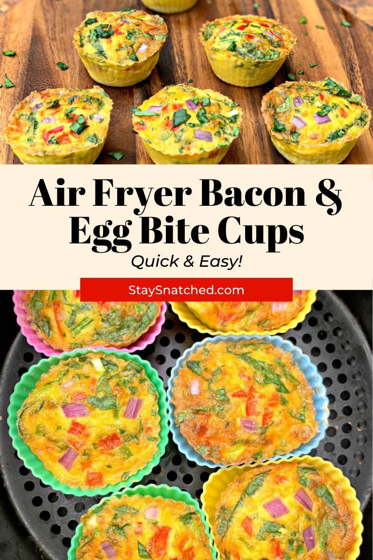 air fryer bacon and egg bite cups with text overlay