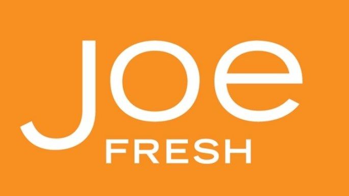 the joe fresh logo on an orange and black background with white lettering that reads joe fresh