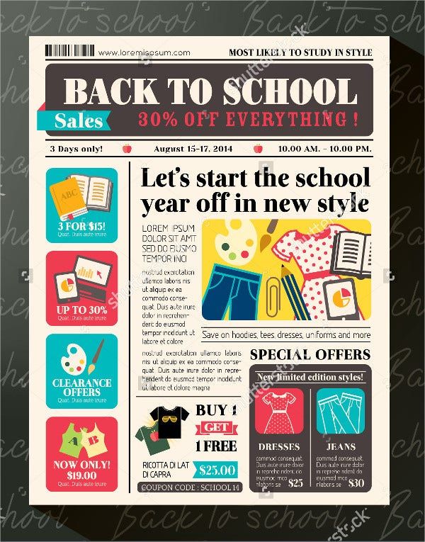 the back to school sale flyer is shown