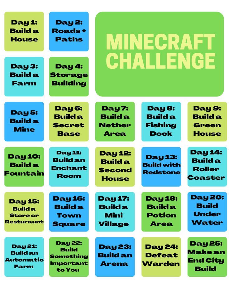 a poster with the words minecraft challenge written in blue and green colors on it