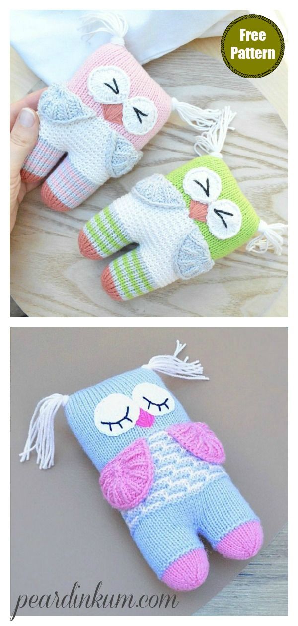 an image of two stuffed animals made out of knitted material with text overlay that says free pattern