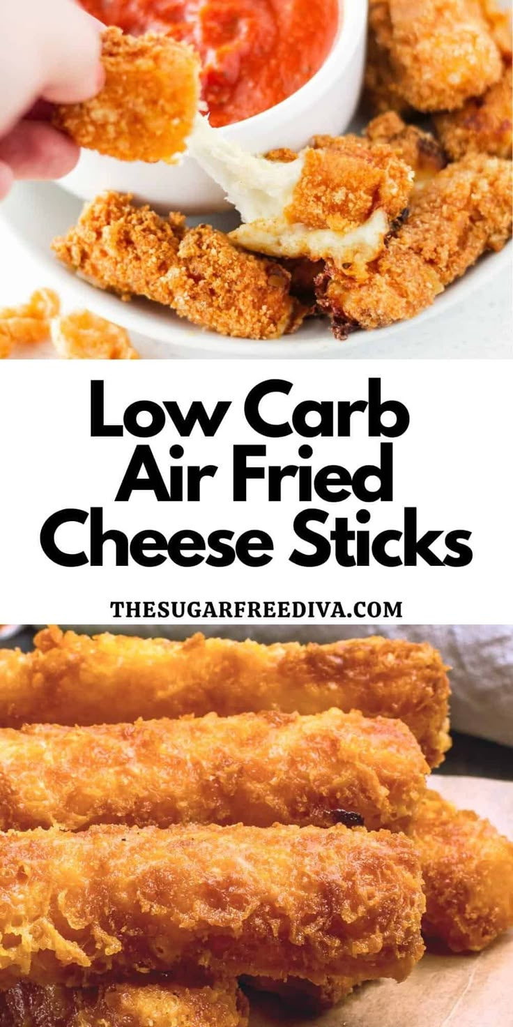 low carb air fried cheese sticks with ketchup and sauce on the side