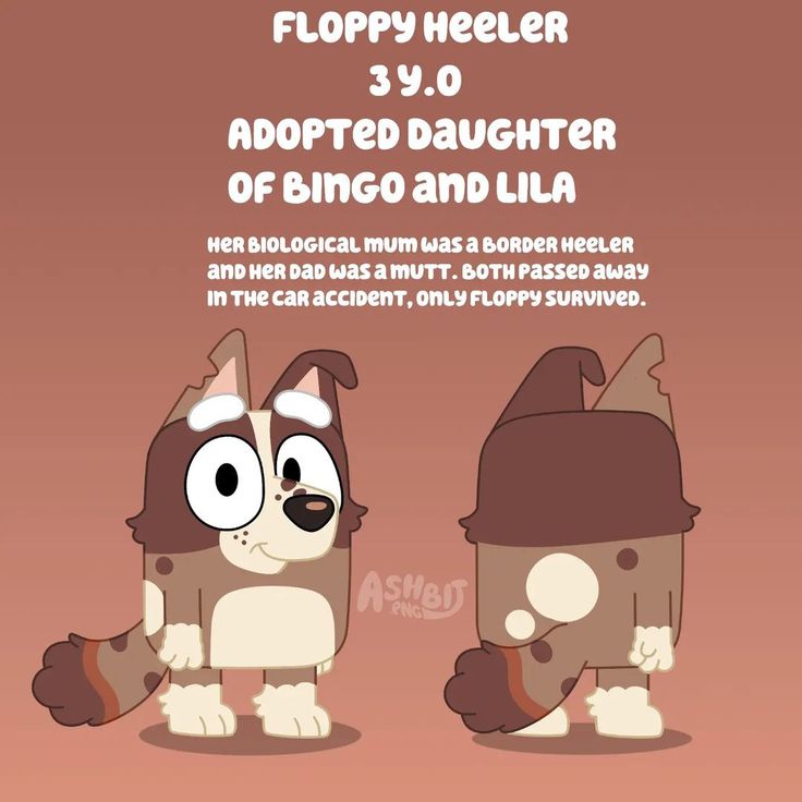 a cartoon dog with two different faces and the caption'floppy helper 3 0 adopted daughter of bingo and lila