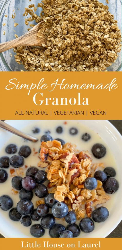 granola with blueberries and yogurt in a glass bowl