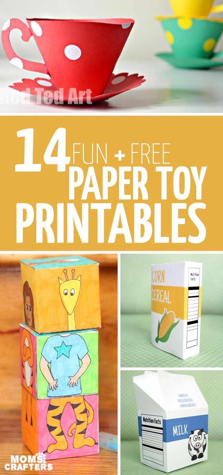 four different paper toys are shown with the text, fun and free printables