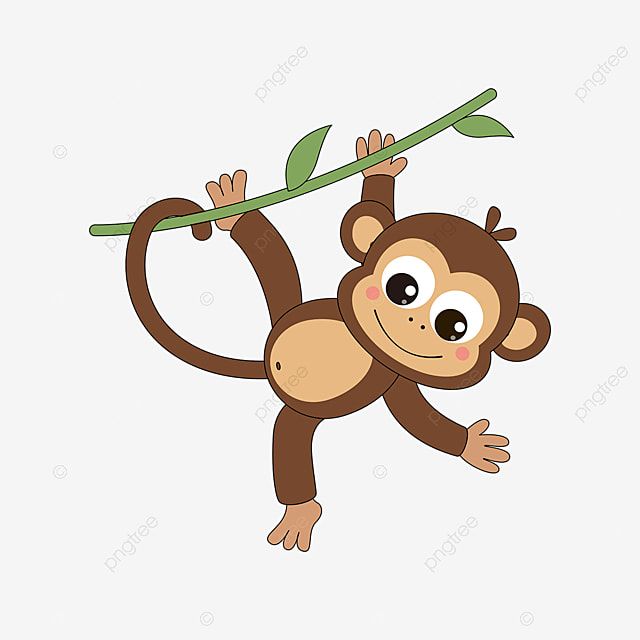 a cute monkey hanging from a tree branch, cartoon, animal png and psd