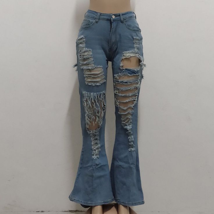 Sexy and Fashionable All-match Tassel Ripped Elastic Slim-fit Flared Pants Plus Size Grunge, Grunge Jeans, Elastic Jeans, Flared Pants, Product Name, Grunge Fashion, Ripped Jean, Flare Pants, Denim Fashion