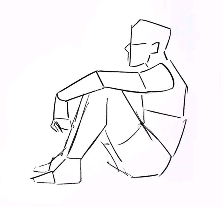 a drawing of a man sitting on the ground