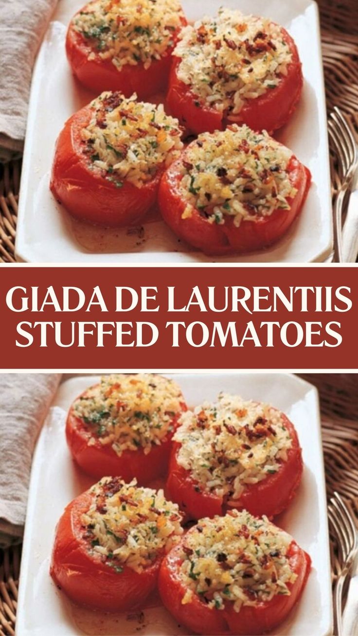 Giada De Laurentiis Stuffed Tomatoes Stuffed Cherry Tomatoes Recipes, Stuffed Tomatoes Recipes, Tomatoes Recipes, Giada Recipes, Stuffed Tomatoes, Sides Recipes, Jacque Pepin, Baked Tomatoes, Arborio Rice