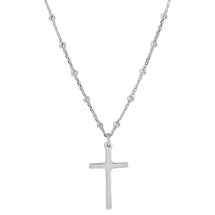 Show off your faith with style! This 925 Cross Pendant necklace is perfect for everyday wear or special occasions. Handcrafted in Italy to the highest standard, the beaded chain adds an eye-catching finish. Silver Cross-shaped Jewelry With Beaded Chain, Silver Cross Jewelry With Beaded Chain, Silver Cross Necklace With Beaded Chain, Dainty Sterling Silver Necklace With Beaded Chain, Elegant Cross Necklace With Beaded Chain, Elegant Silver Beaded Necklaces With Satellite Chain, Cross Necklace With Silver Beads For Gift, Elegant Silver Beaded Necklace With Satellite Chain, Silver Cross Pendant Necklace With Sterling Silver Clasp