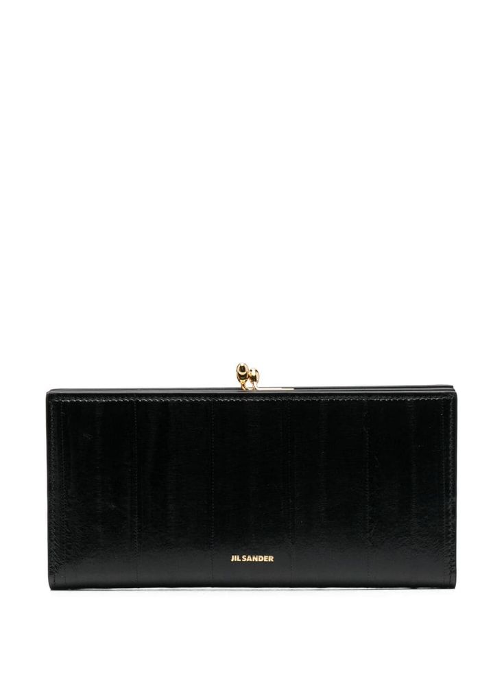 black calf leather/lambskin gold-tone logo lettering gold-tone hardware internal card slots Jil Sander, Sanders, Purse Wallet, Calf Leather, Leather Wallet, Card Slots, Slots, Fashion Branding, Gold Tones