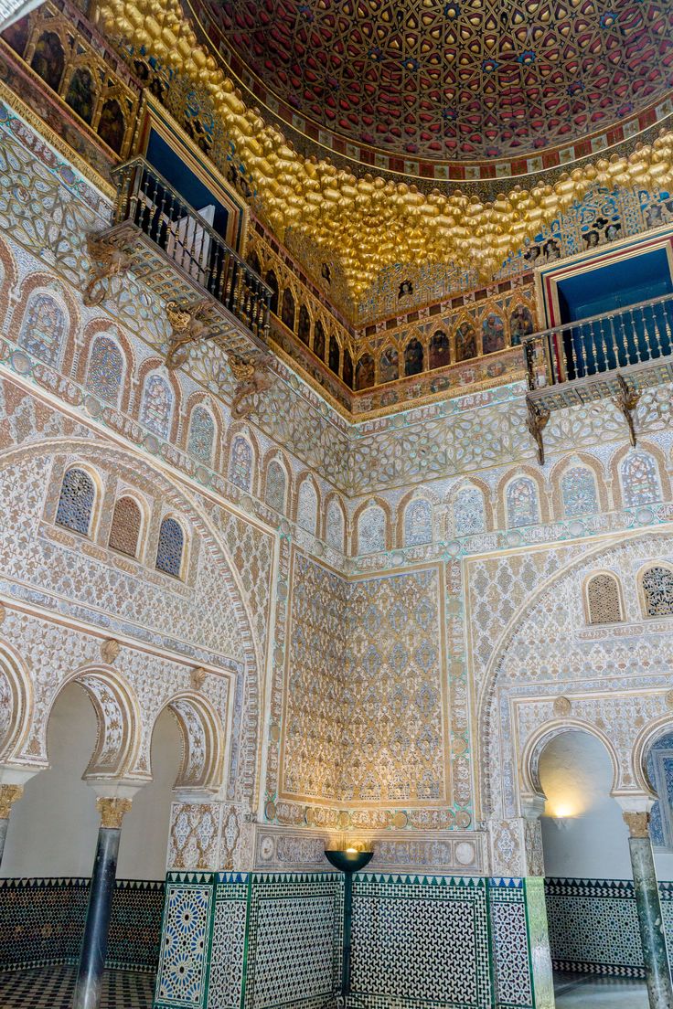 the interior of an ornately decorated building