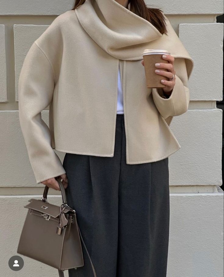 Tokyo Outfits, Minimalism Clothes, Autumn Scarf, Linen Style Fashion, Cloth Brand, Chic Streetwear, Scarf Jacket, Beige Coat, Stylish Pants