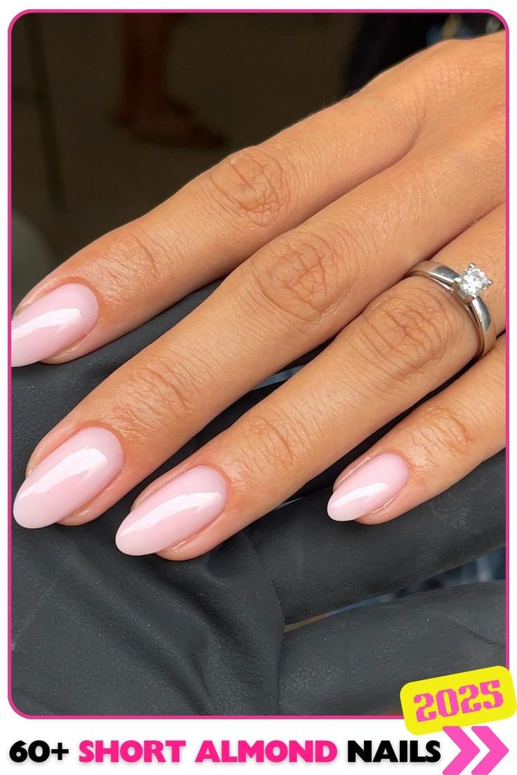 Glossy soft pink short almond nails with a clean and simple look. This versatile design is perfect for any occasion, offering a polished and refined finish. Pink Short Almond Nails, Short Almond Nail Ideas, Almond Nail Ideas, Short Almond Nails, Almond Nail, Short Almond, Simple Look, Tres Chic, Almond Nails