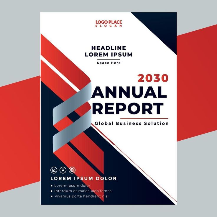 an annual report cover with red, white and blue stripes on the bottom half of it