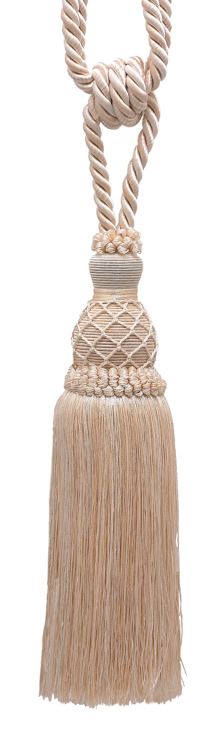 Elegant Ivory, Sand Curtain & Drapery Tassel Tieback / 10 inch tassel, 30 1/2 inch Spread (embrace), 3/8 inch Cord, Imperial II Collection Style# TBIN-1 Color: SEASHELL - 5055 - DecoPro Drapery Tiebacks, Curtains And Draperies, Curtain Sizes, Professional Decor, Decorative Sculpture, Drapery Panels, Stylish Accessories, Window Treatments, Sea Shells