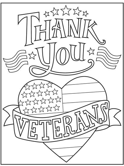 a veterans coloring page with the words thank you and an american flag in the shape of a heart