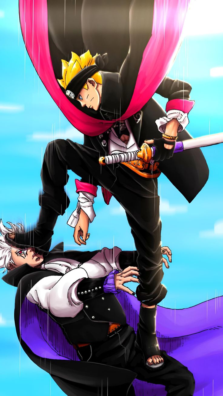 two anime characters are flying in the air with one holding on to another character's head