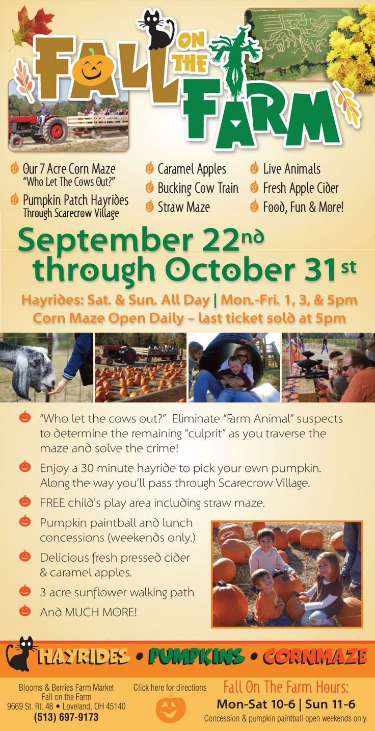 the flyer for fall on the farm