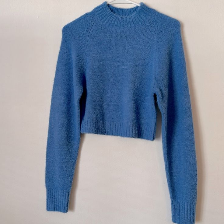 Cropped And Fitted Sweater Tagged A M But Fits More Like A S 62% Acrylic 38% Nylon Knitted Look And Is Super Soft! Nwot!! Never Worn Blue Soft Knit Cropped Sweater For Spring, Blue Knitted Cropped Sweater For Winter, Knitted Blue Cropped Sweater For Winter, Blue Crew Neck Cropped Sweater For Winter, Blue Fitted Sweater For Fall, Fitted Blue Sweater For Fall, Blue Knit Cropped Sweater With Crew Neck, Blue Cropped Soft Knit Sweater With Long Sleeves, Blue Long Sleeve Cropped Sweater In Soft Knit