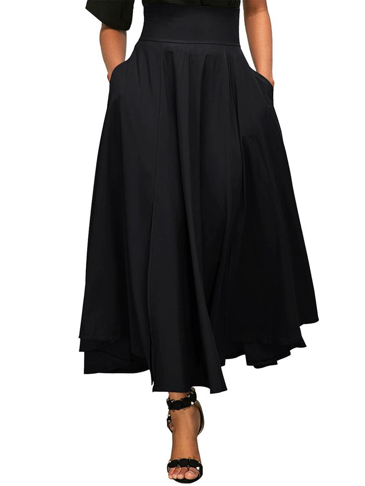 PRICES MAY VARY. Fabric: High waist long skirt is made of good quality soft fabric, breathable, skin-friendly, stretchy, which don't wrinkle, provides you a comfortable feminine touch. Features: Flared long skirt featuring flared design, elastic, high waist, tie knot back, zipped back, flared, a-line, with pockets, long length, perfect to lengthen your legs, the playful long skirt adds more girlish. Match: A-line long skirt is easy to dress ot up or down with your favorite denim jackets, coat, b Rok Midi, Long Skirt Casual, Long Skirt Fashion, Umbrella Skirt, Half Skirt, Mini Robes, Maxi Robes, Long Skirts, Maxi Skirts