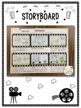 the storyboard with film reels and filmstripe on it is shown in front of