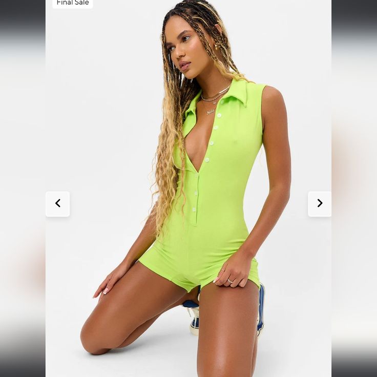 Nwt. Siren. Trendy Green Summer Bodysuit, Green Casual Summer Bodysuit, Casual Green Summer Bodysuit, Casual Green Bodysuit For Summer, Trendy Fitted Neon Yellow Bottoms, Neon Yellow Stretch Swimwear For Spring, Green Summer Bodysuit, Trendy Fitted Shorts For Swimming, Neon Yellow Stretch Sleeveless Swimwear